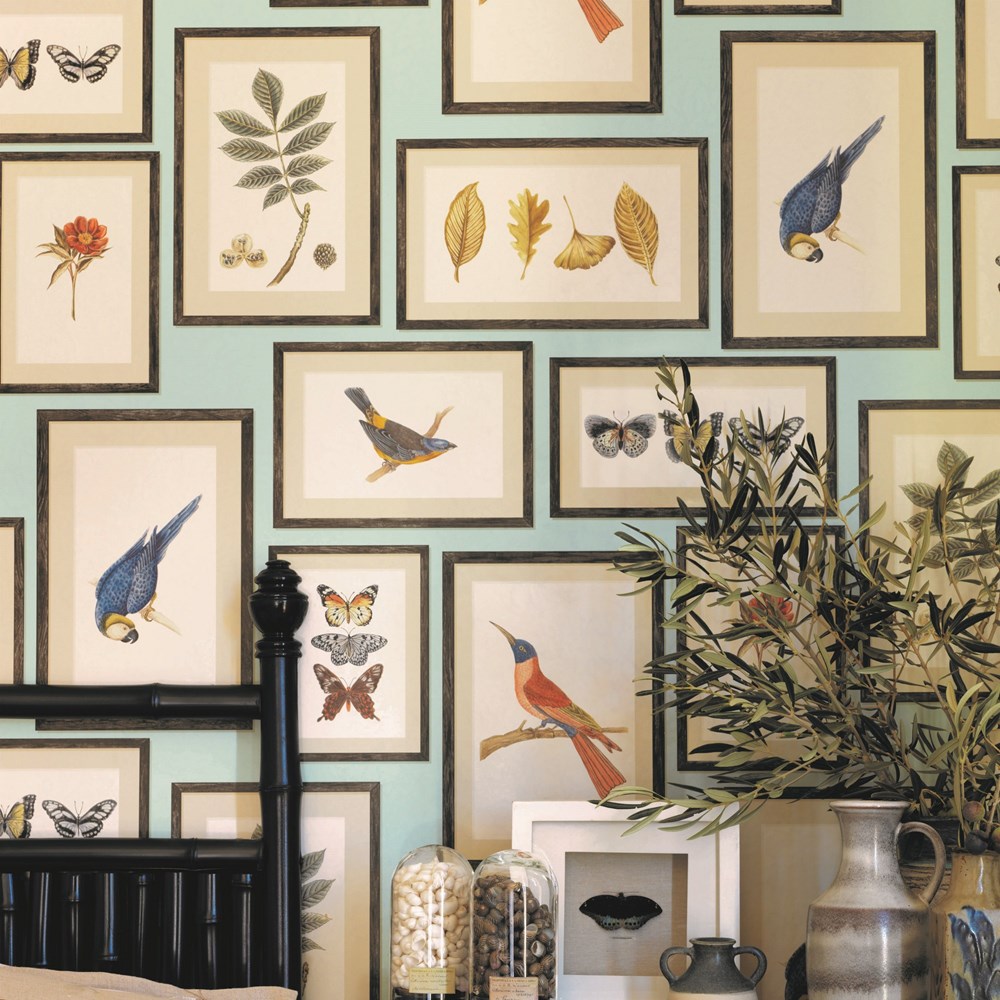 Picture Gallery Wallpaper 213400 by Sanderson in Aqua Multi